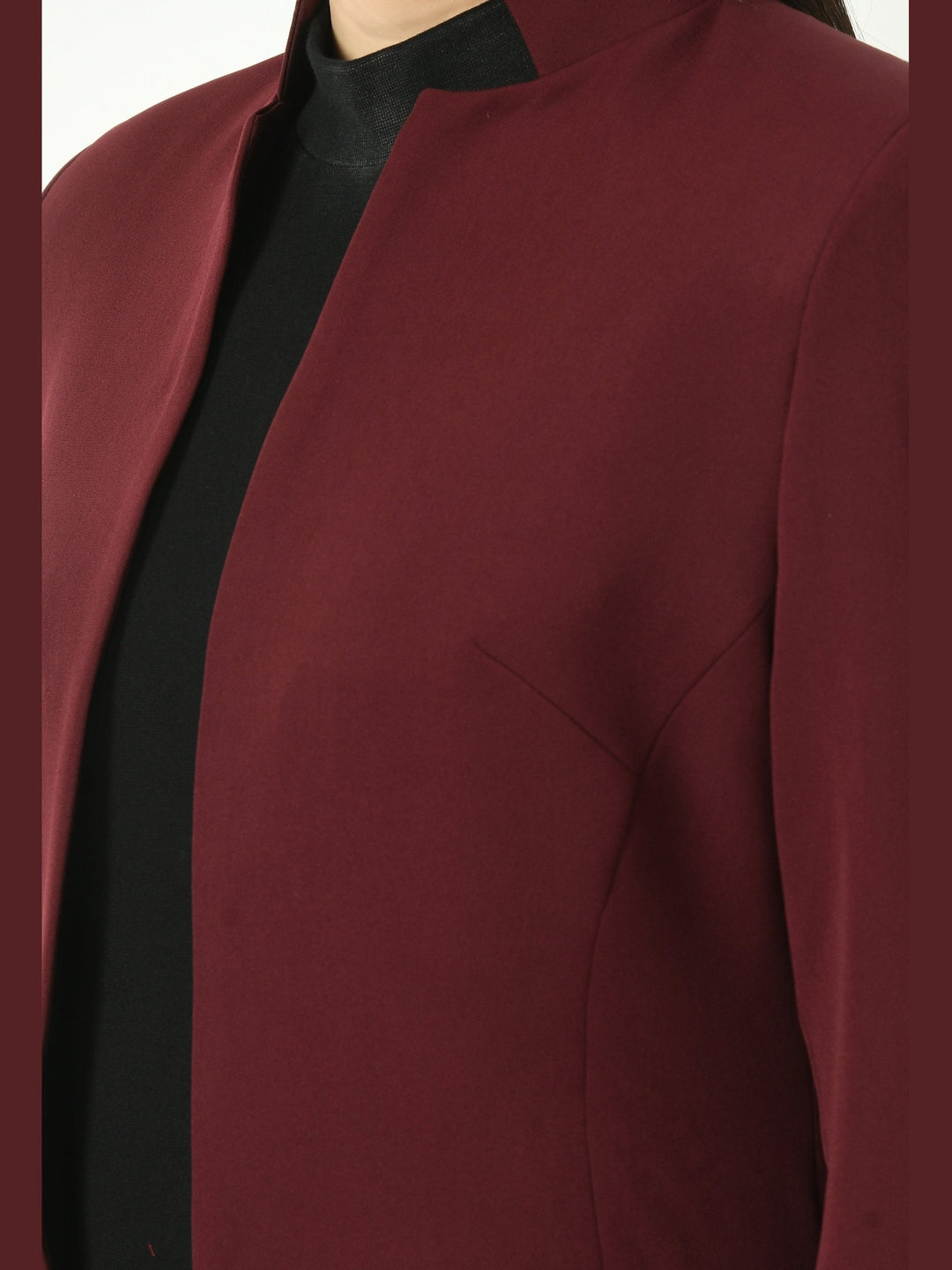 Exude Mastery Solid Long Blazer with Bootcut Trousers Wine Co-ord Sets