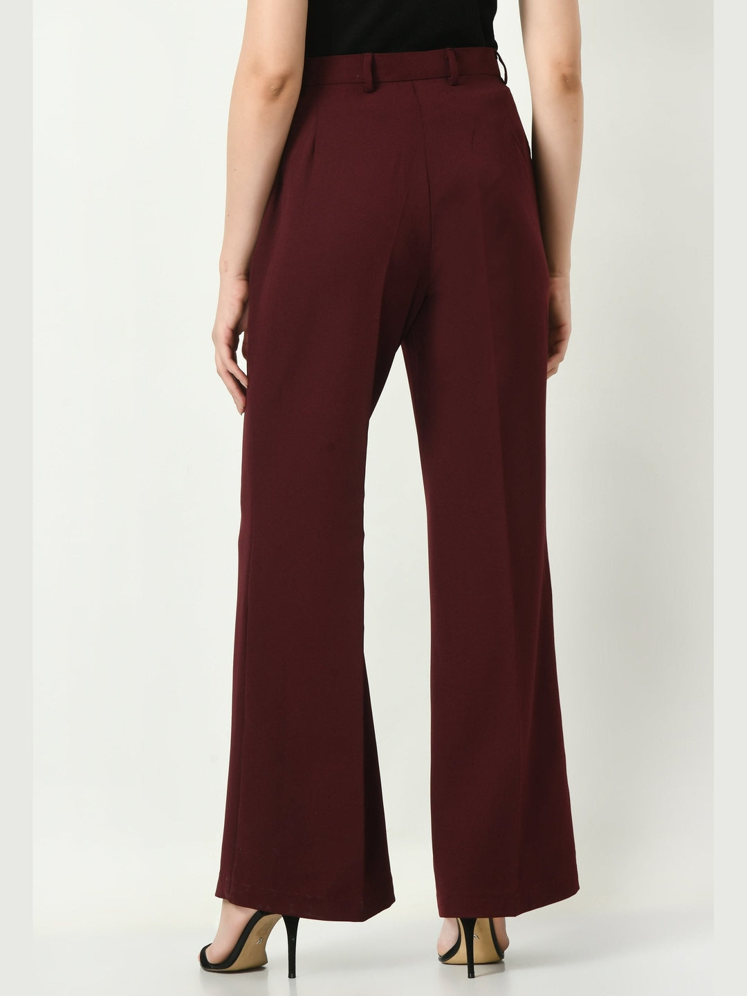 Exude Mastery Solid Long Blazer with Bootcut Trousers Wine Co-ord Sets