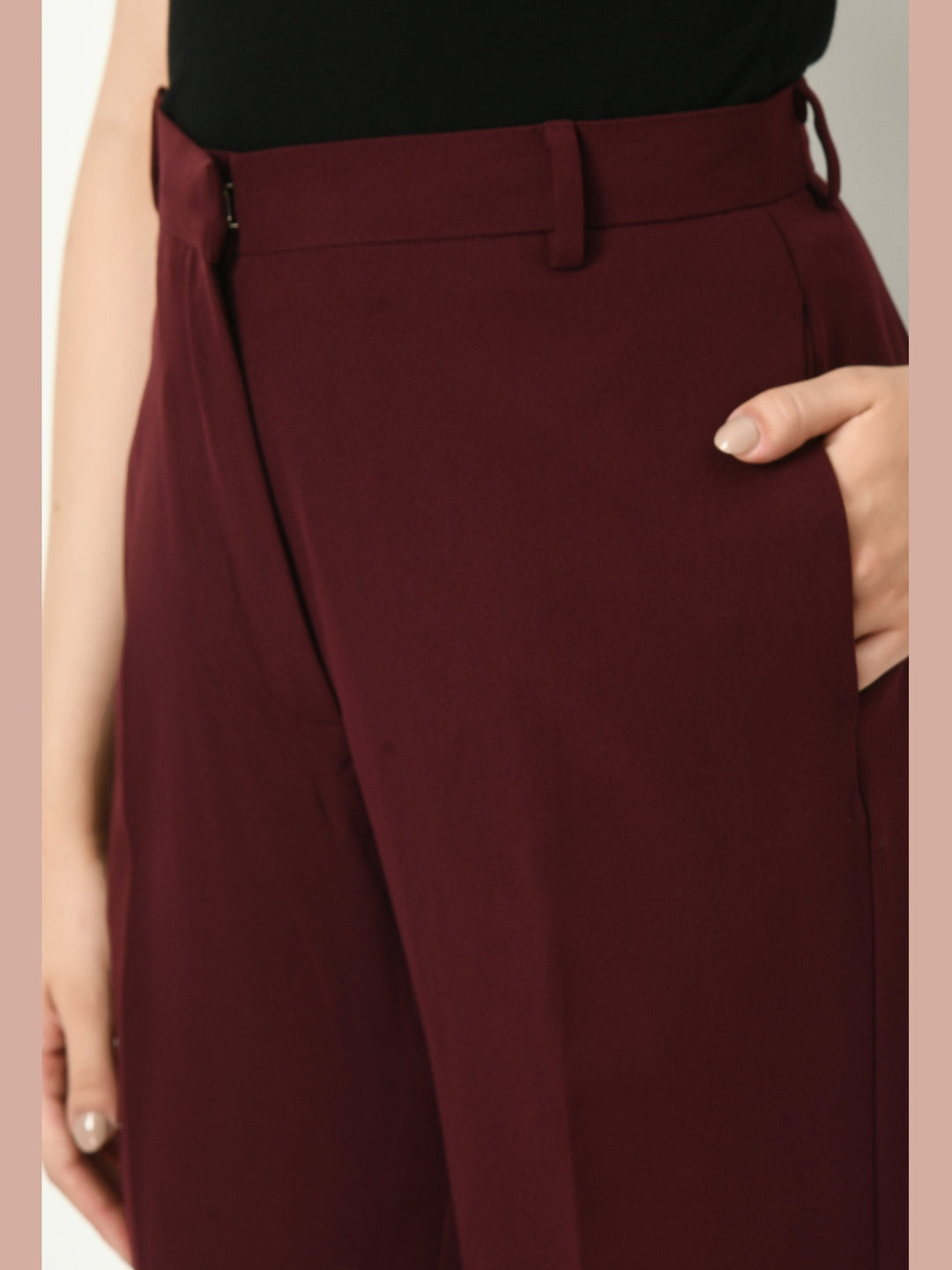 Exude Mastery Solid Long Blazer with Bootcut Trousers Wine Co-ord Sets