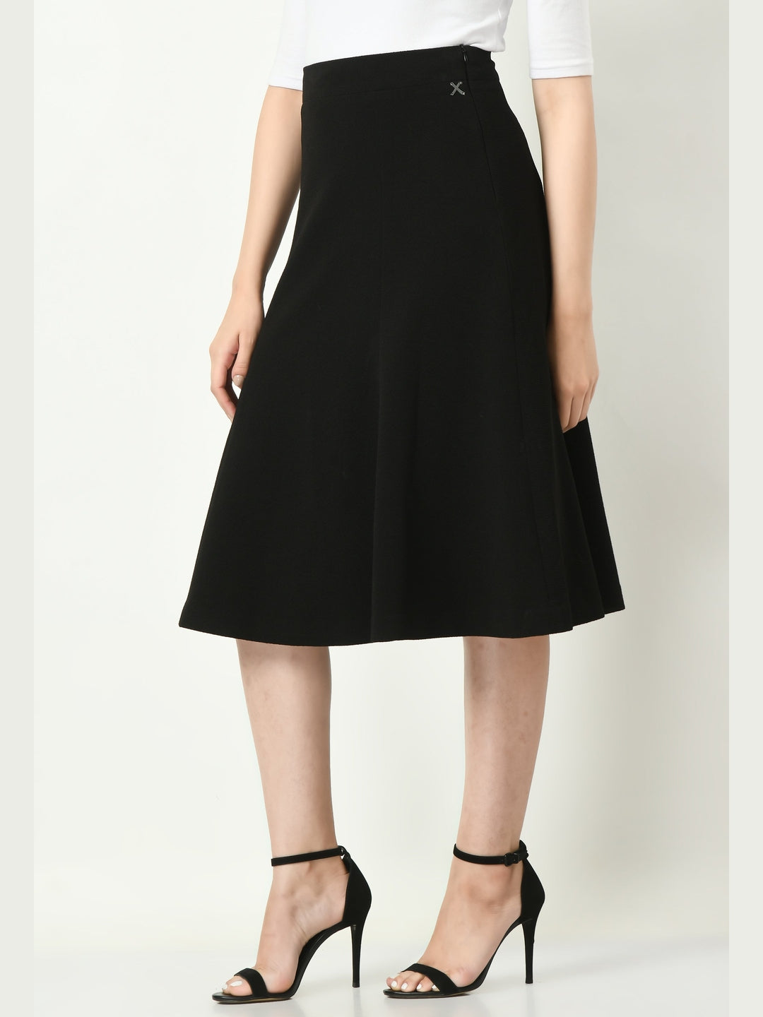 Exude Exuberant Mandarin Collar Blazer with Midi A-line Skirt Black Co-ord Sets