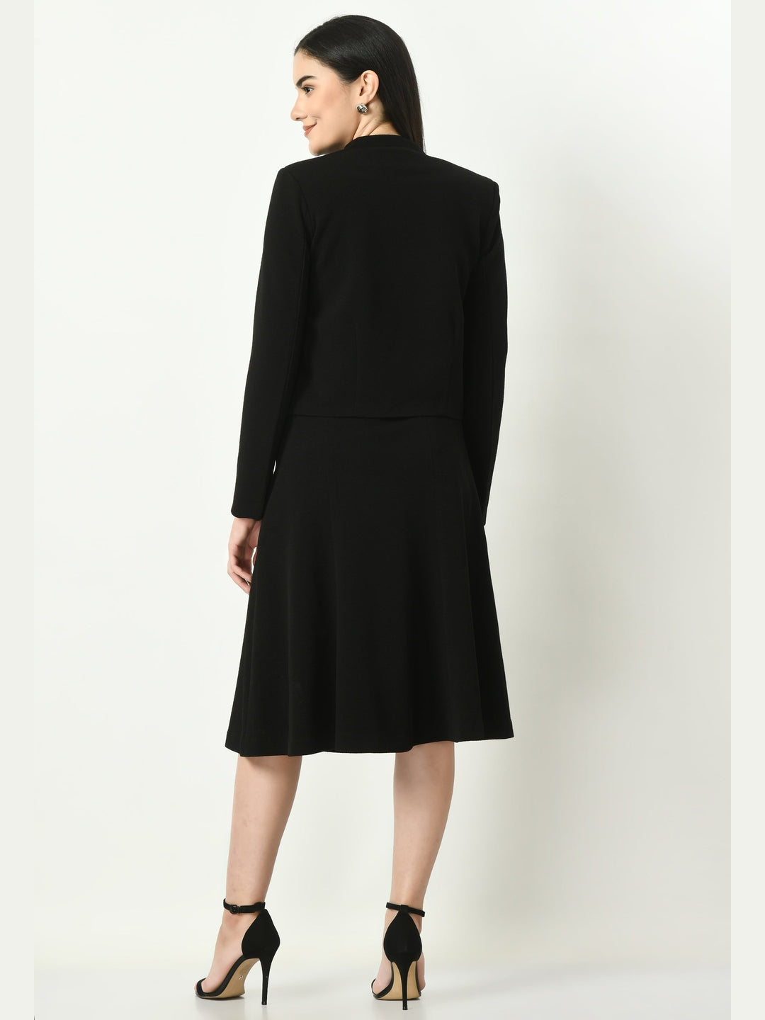 Exude Triumph Mandarin Collar Crop Blazer Black Blazers