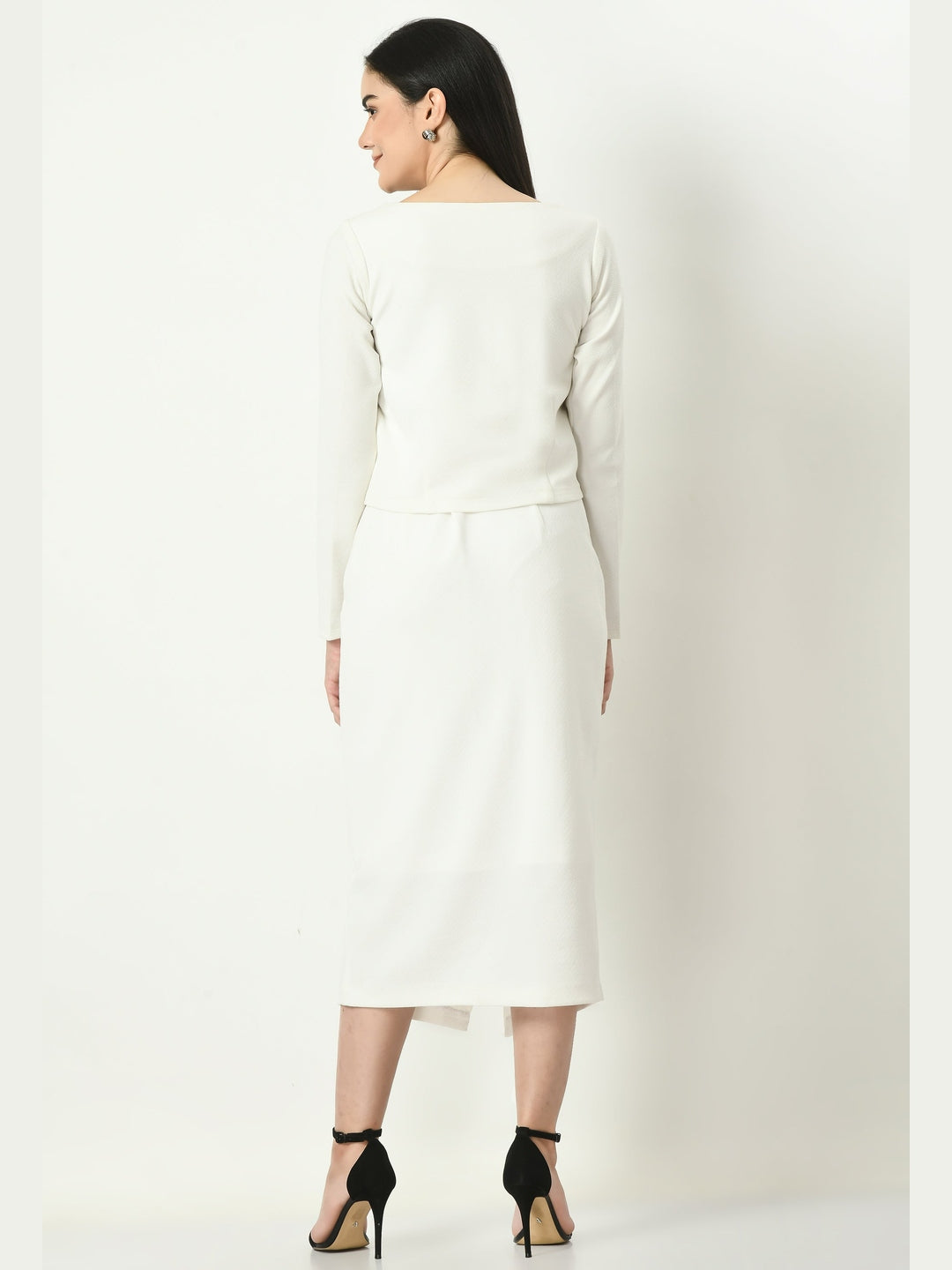 Exude Euphoria Pencil Midi Skirt with Front Slit White Skirts