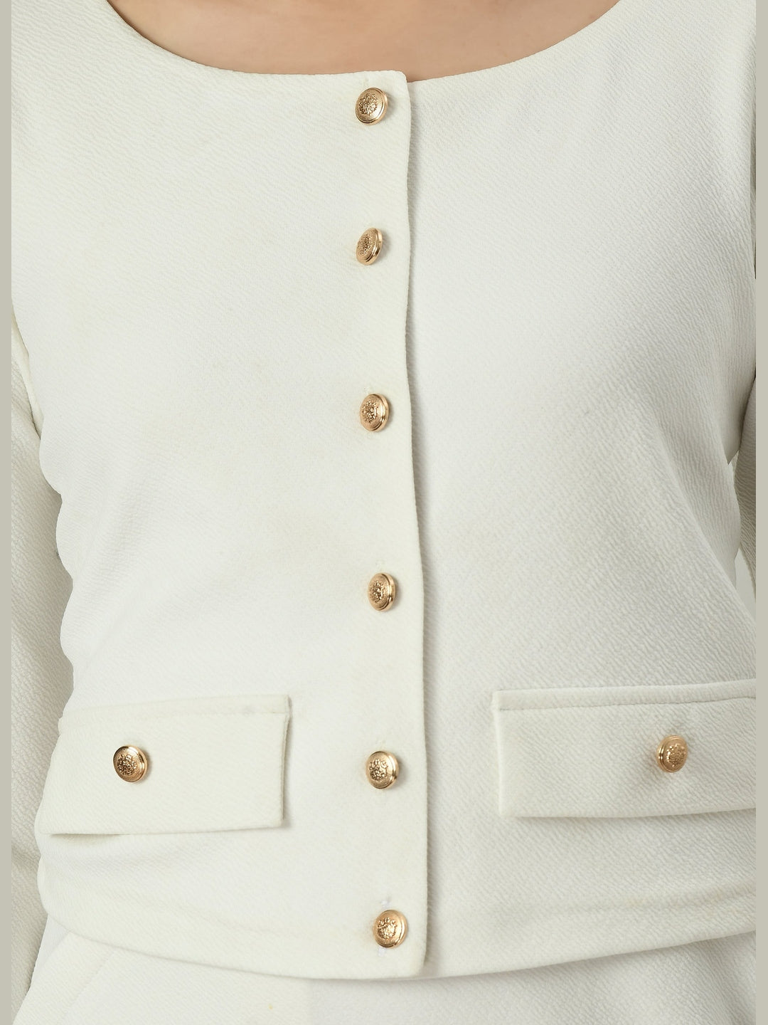 Exude Enchanting Button-down Crop Blazer White Blazers