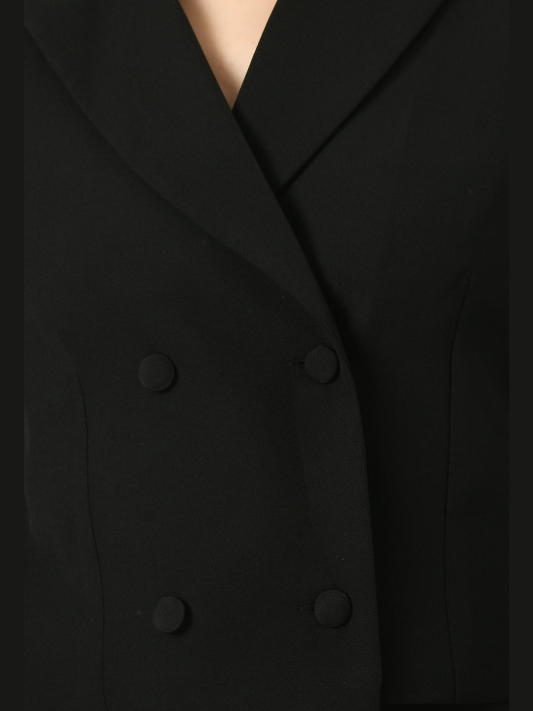 Exude Self-assurance Double-breasted Crop Blazer Top with Pencil Skirt Black Co-ord Sets