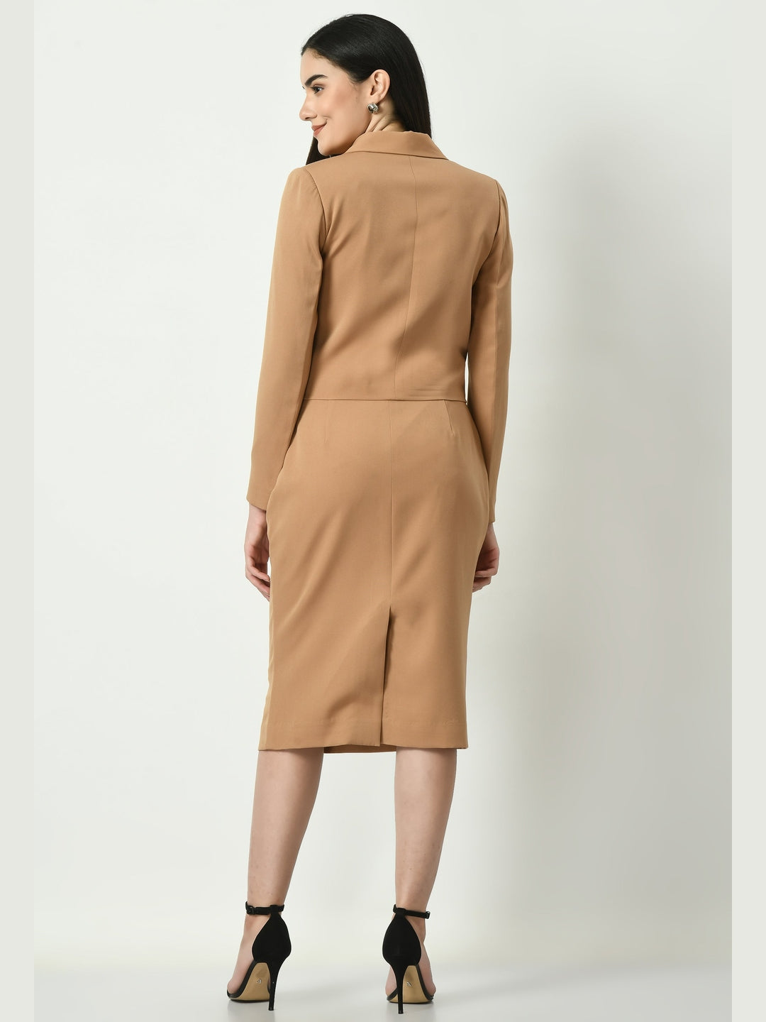 Exude Marvelous Pencil Midi Skirt Beige Skirts