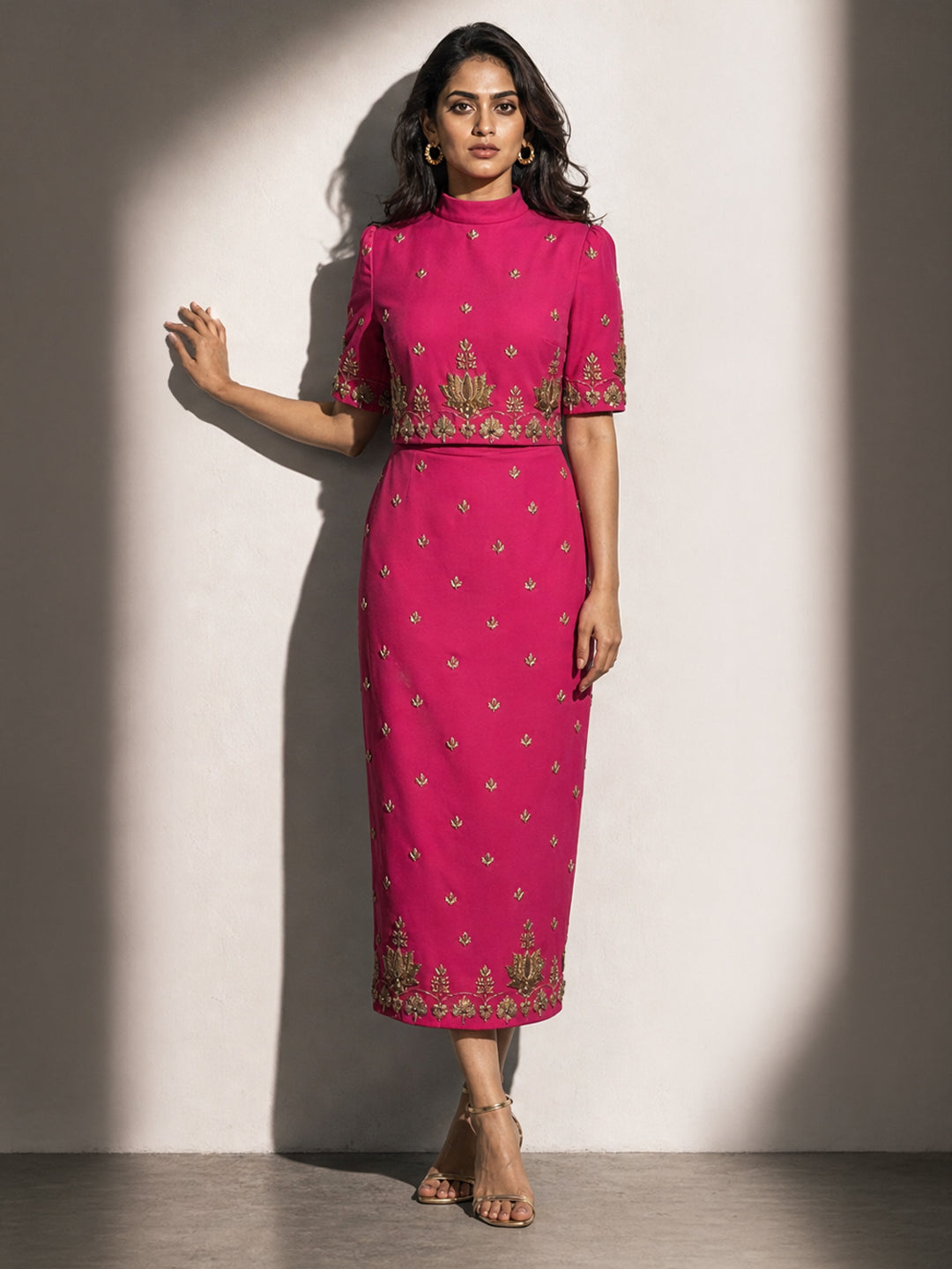 Fuchsia Pink Embroidered Co-ord Set