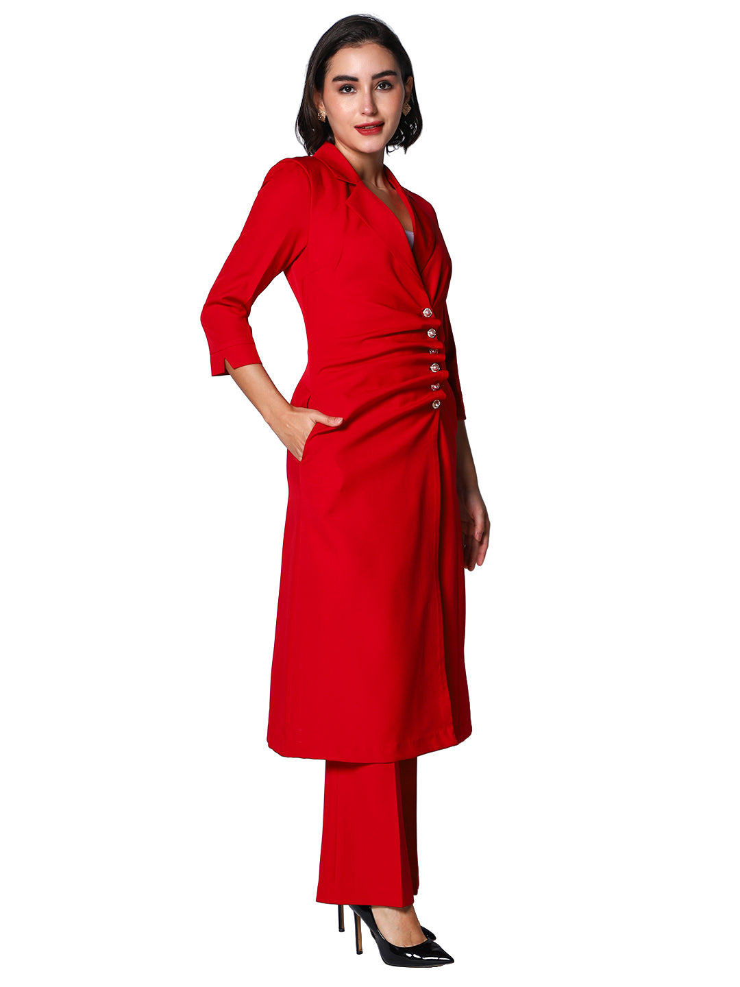 Exude Red Empress Structured Midi Blazer Dress