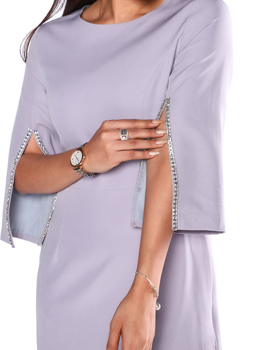 Exude Grey Grace Slit-Sleeve Midi Dress Dresses