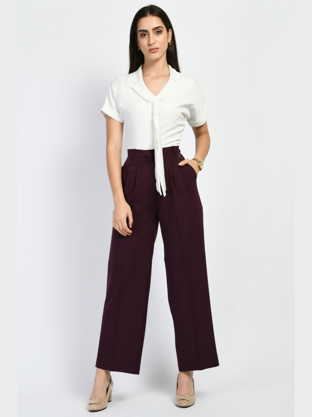 Exude Transcendence Blazer Top with Front Tie White Tops
