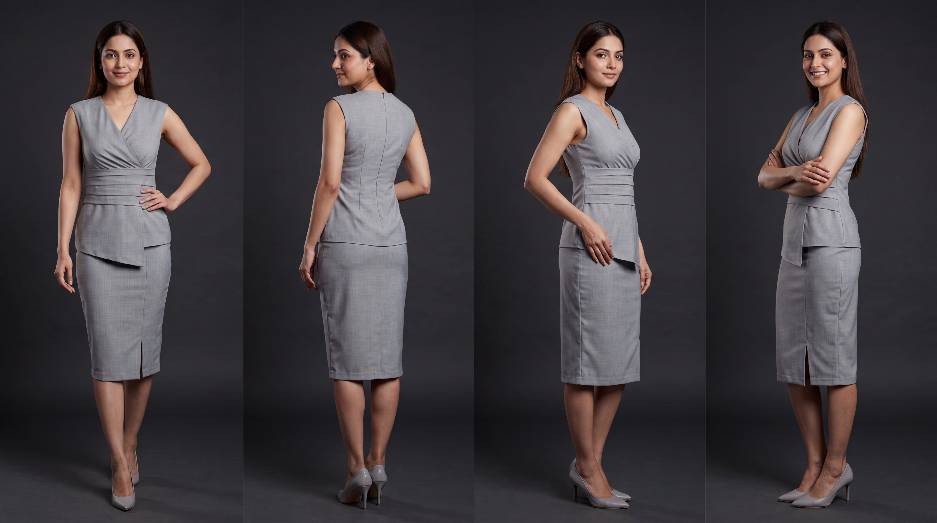 Grey Wrap-Style Top & Pencil Skirt Co-ord Set