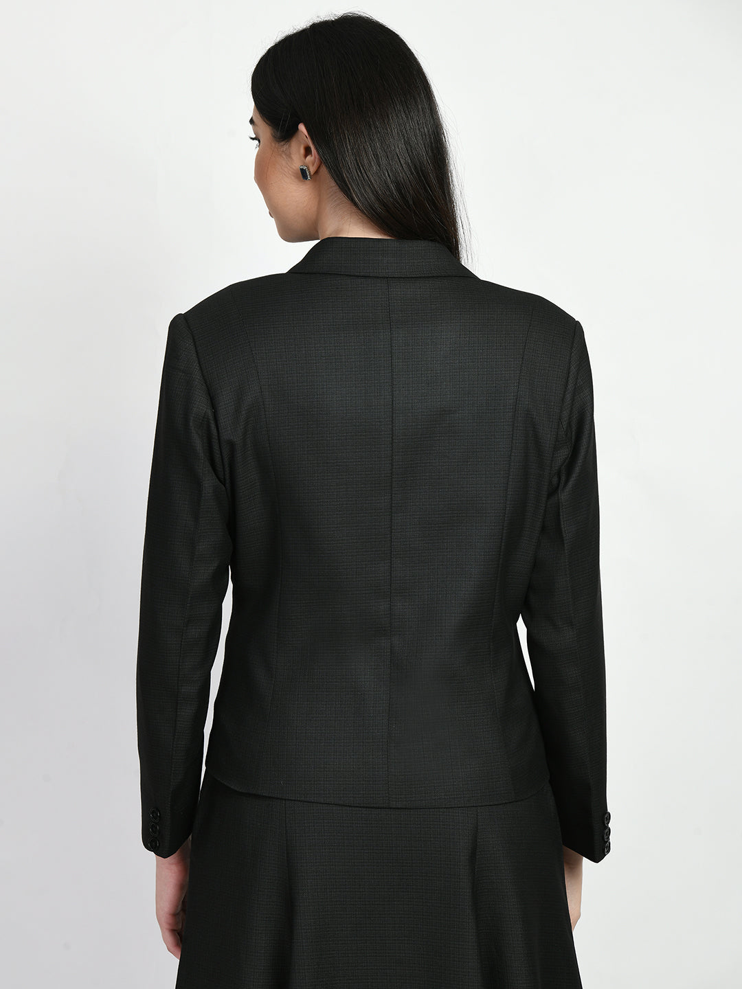 Exude Passion Checked Single Breasted Short Blazer Black Blazers