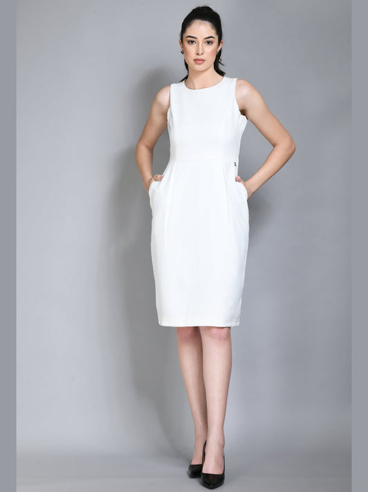 Exude Courage Sleeveless Sheath Dress (White)