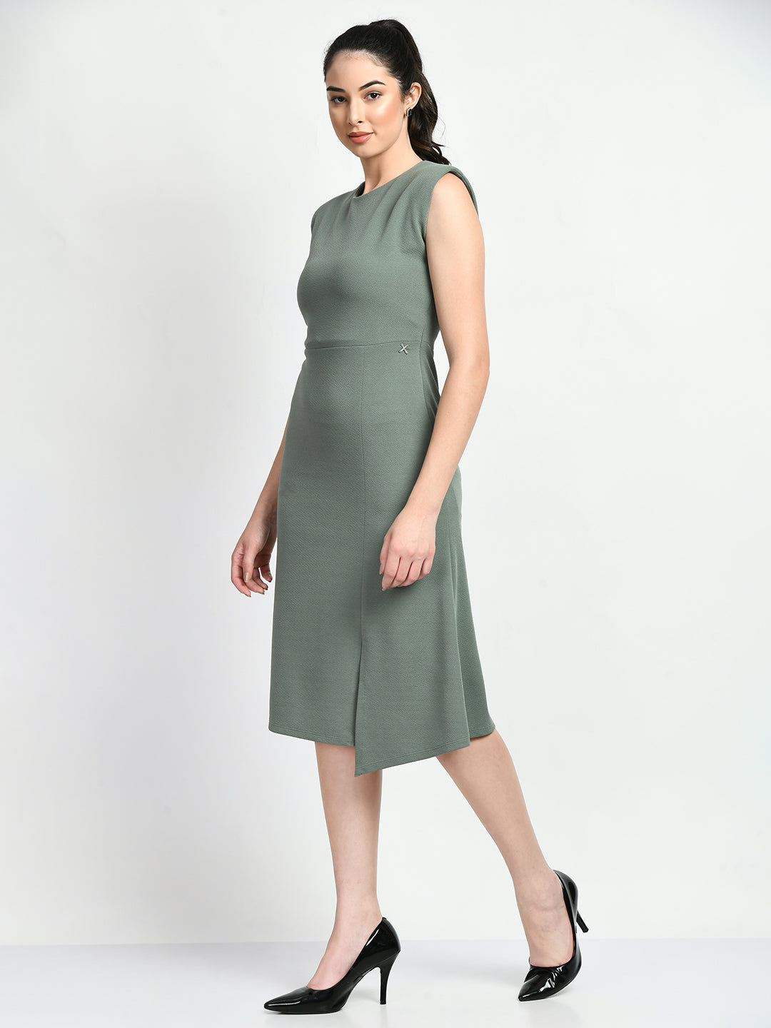 Exude Finesse Asymmetrical A-line Dress Pista Green Dresses