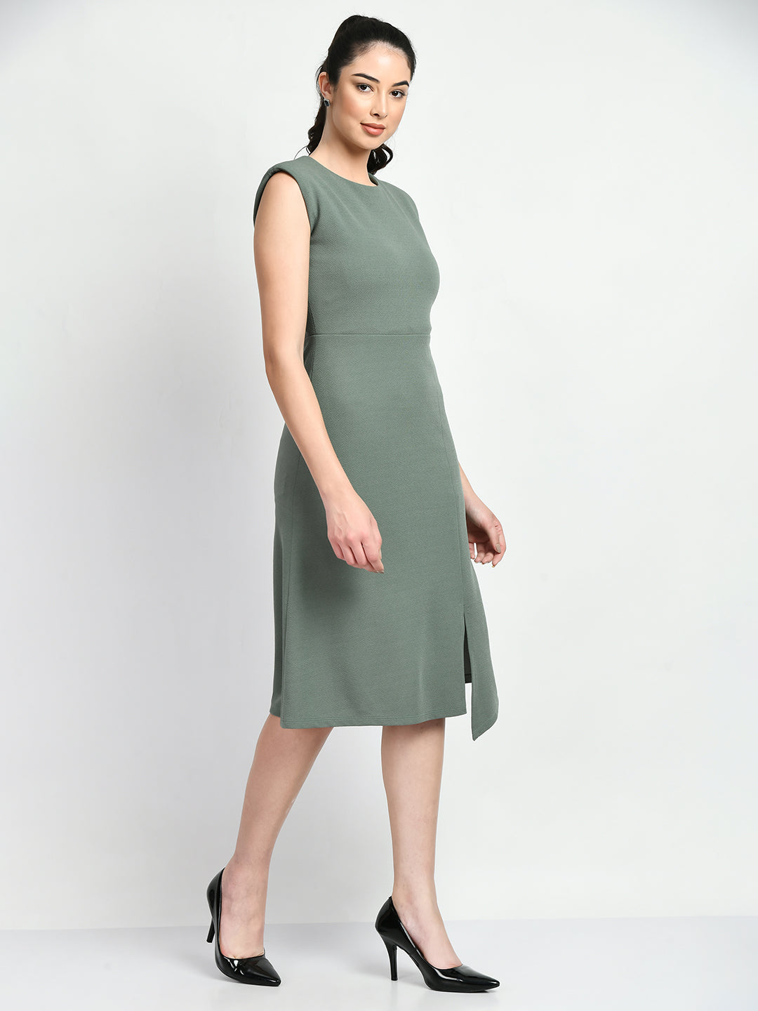 Exude Finesse Asymmetrical A-line Dress Pista Green Dresses