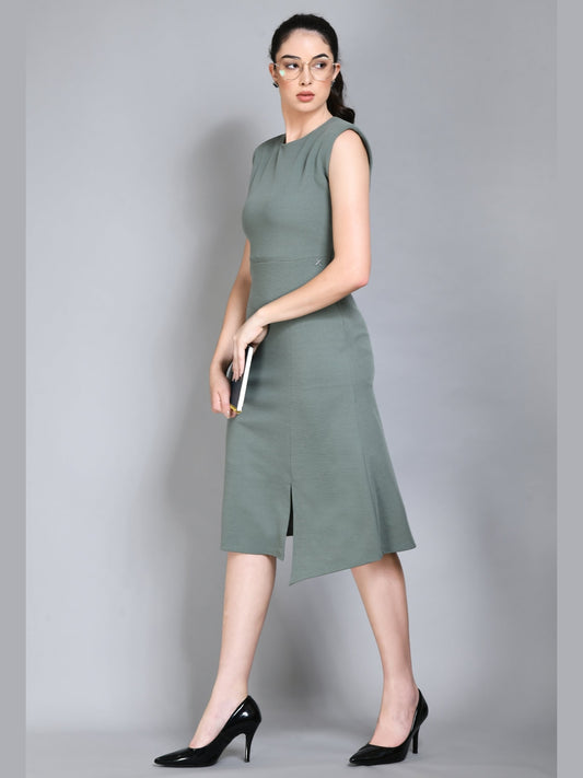 Exude Finesse Asymmetrical A-line Dress (Pista Green)