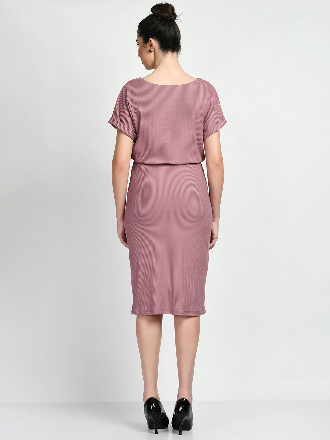 Exude Enigma Ribbed Blouson Dress Dusty Pink Dresses