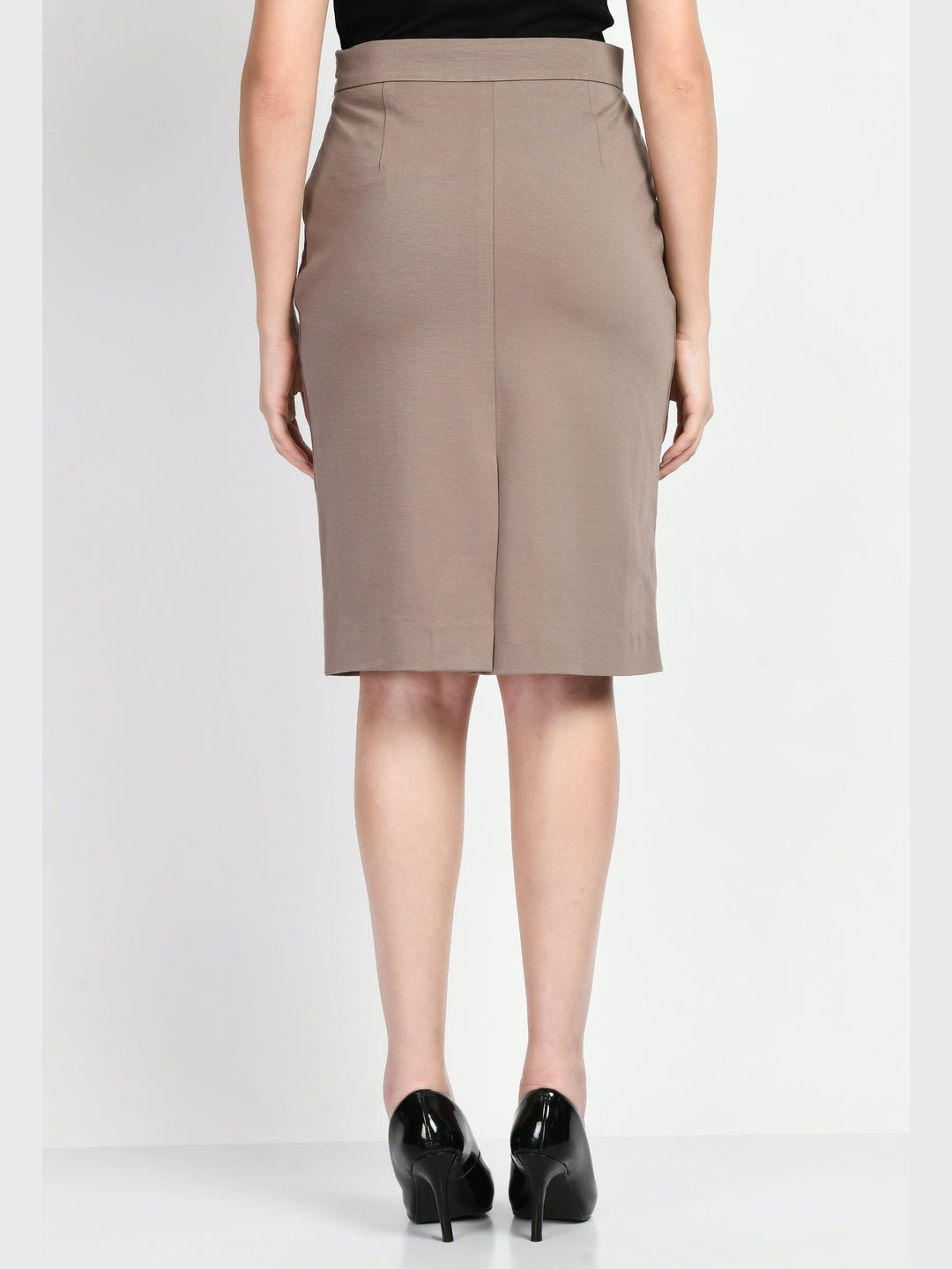 Exude Leadership Solid 4 Way Stretch Pencil Skirt Camel Beige Skirt