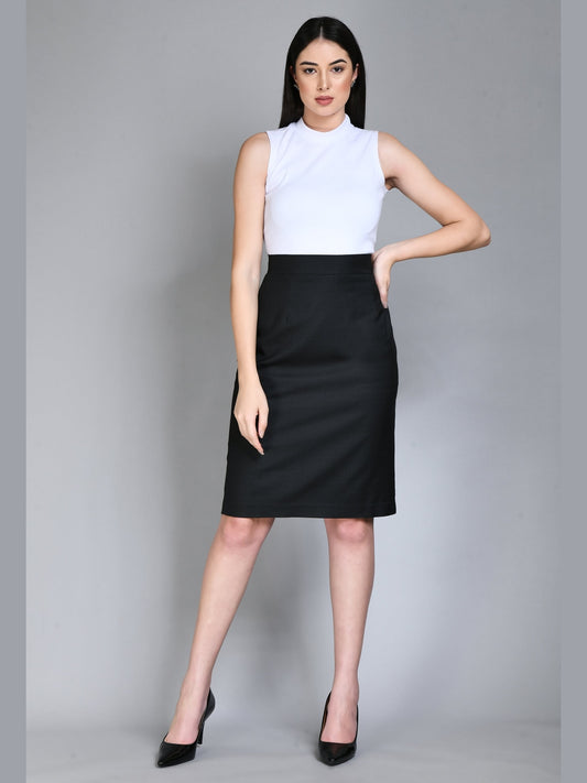 Exude Empathy Checked Pencil Skirt Black Skirt