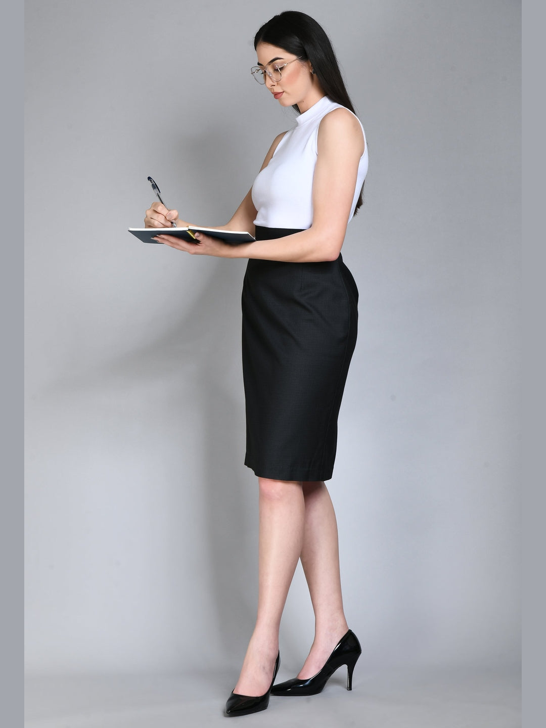 Exude Empathy Checked Pencil Skirt Black Skirt