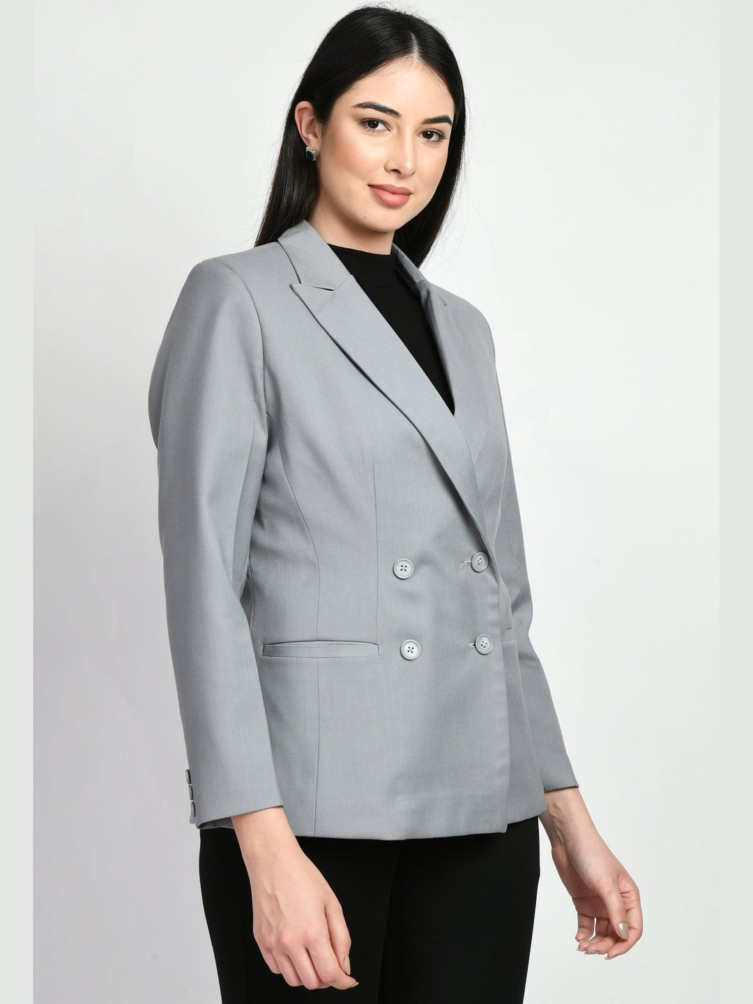 Exude Enthusiasm Double Breasted Blazer Pant Suit Grey Co-ord Sets