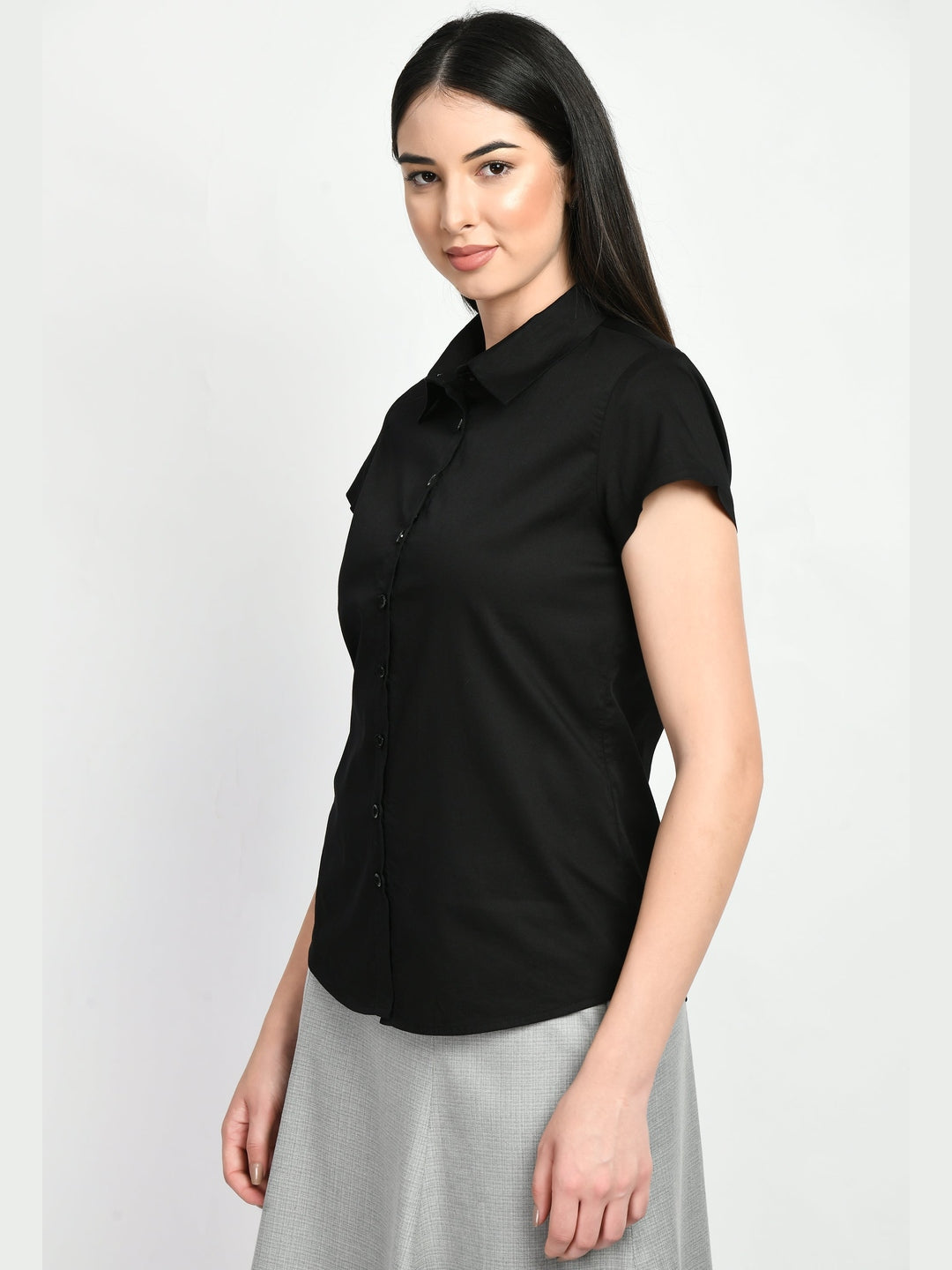 Exude Creativity Cap Sleeves Shirt Black Shirts