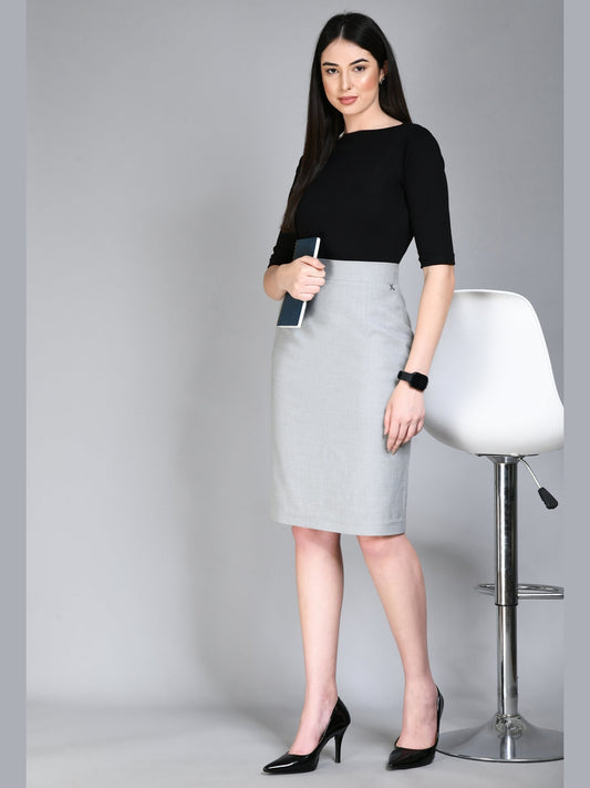 Exude Empathy Checked Pencil Skirt Grey Skirt