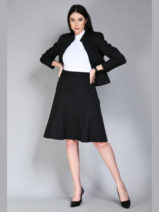 Exude Resilience Striped A-line Skirt Black Skirt