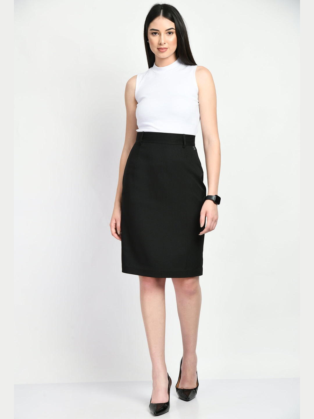 Exude Humility Striped Pencil Skirt Navy Skirt