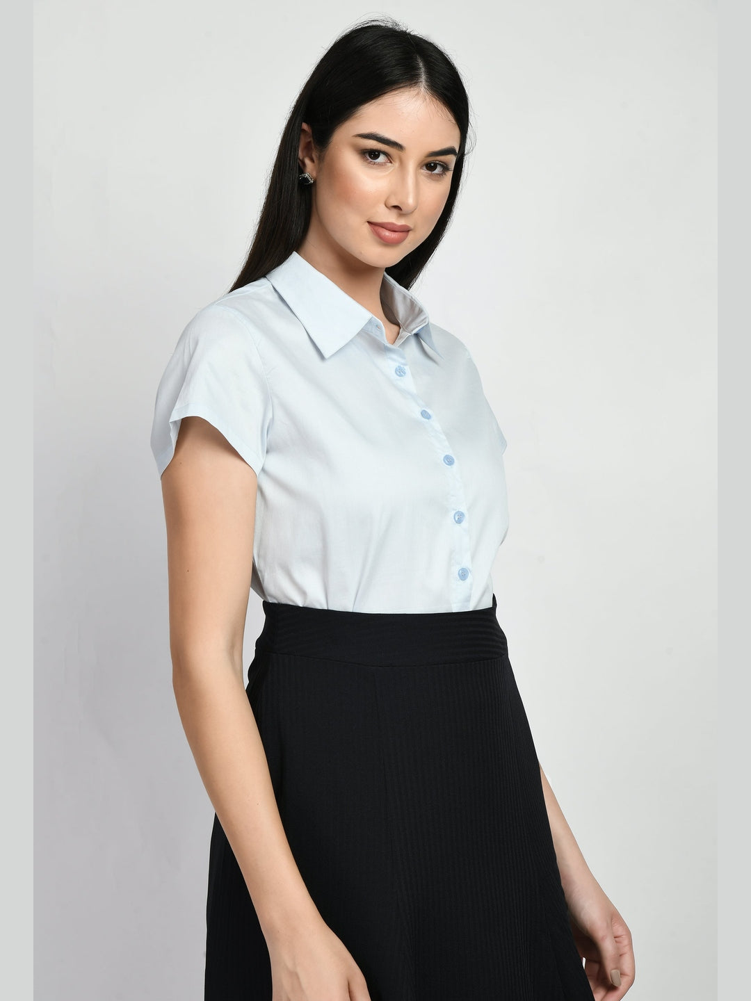 Exude Creativity Cap Sleeves Shirt Powder Blue Shirts