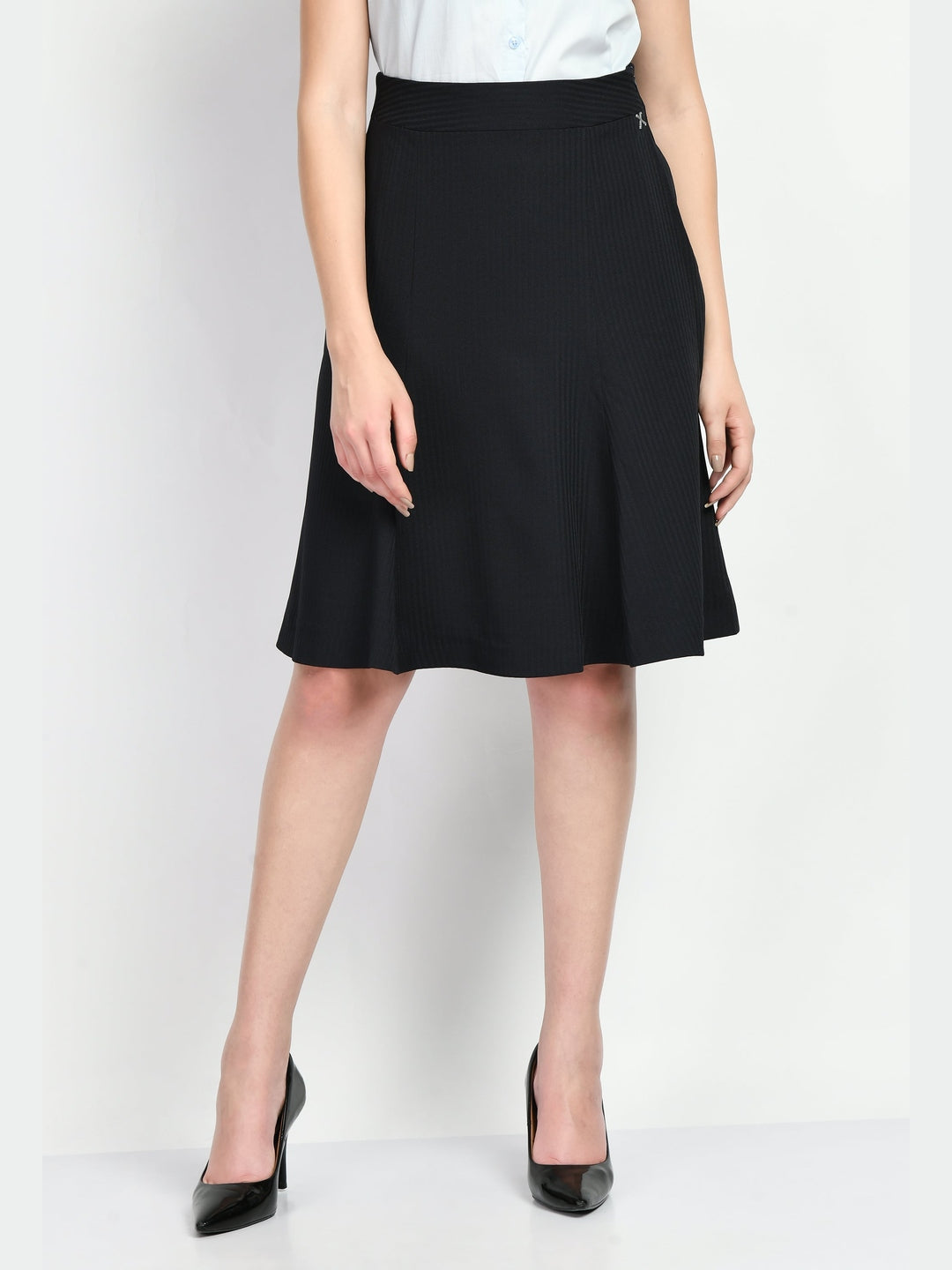 Exude Intelligence Striped Short Blazer A-line Skirt Suit Navy Suit