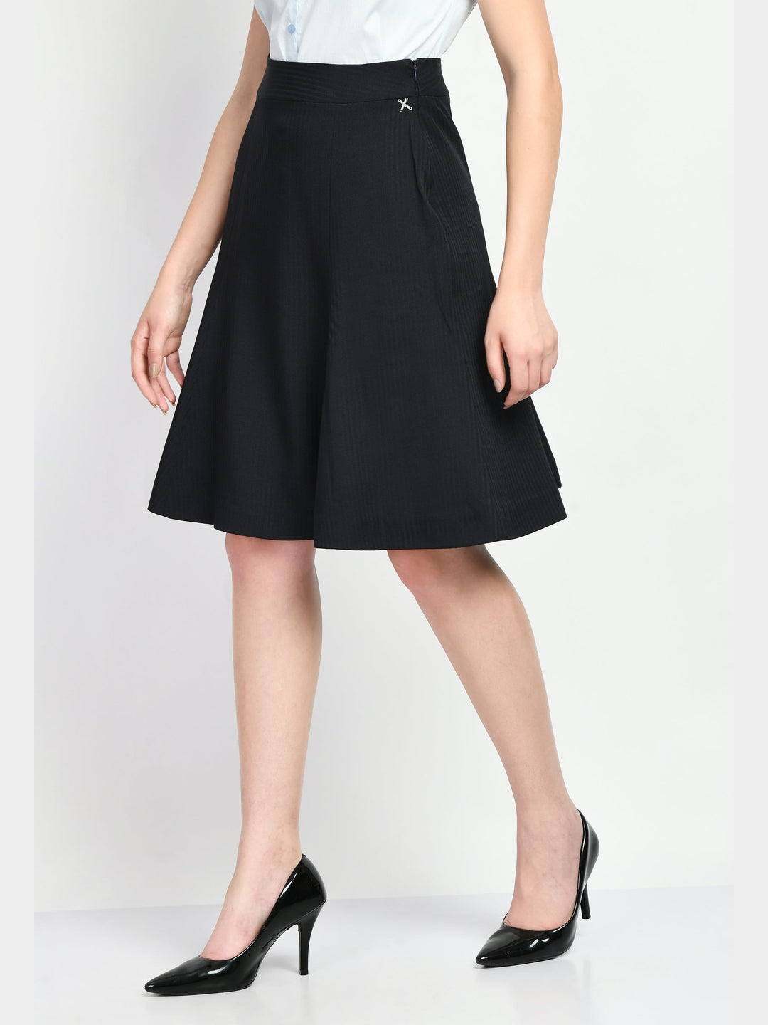 Exude Intelligence Striped Short Blazer A-line Skirt Suit Navy Suit