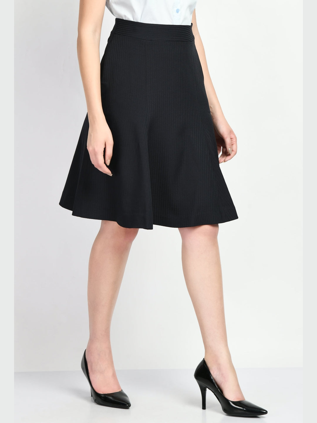 Exude Intelligence Striped Short Blazer A-line Skirt Suit Navy Suit