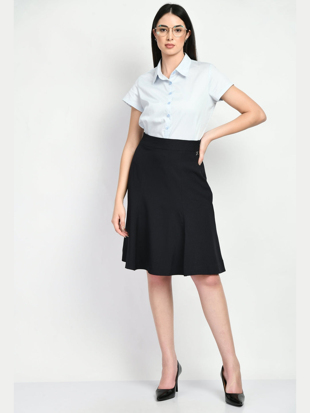 Exude Resilience Striped A-line Skirt Navy Skirt