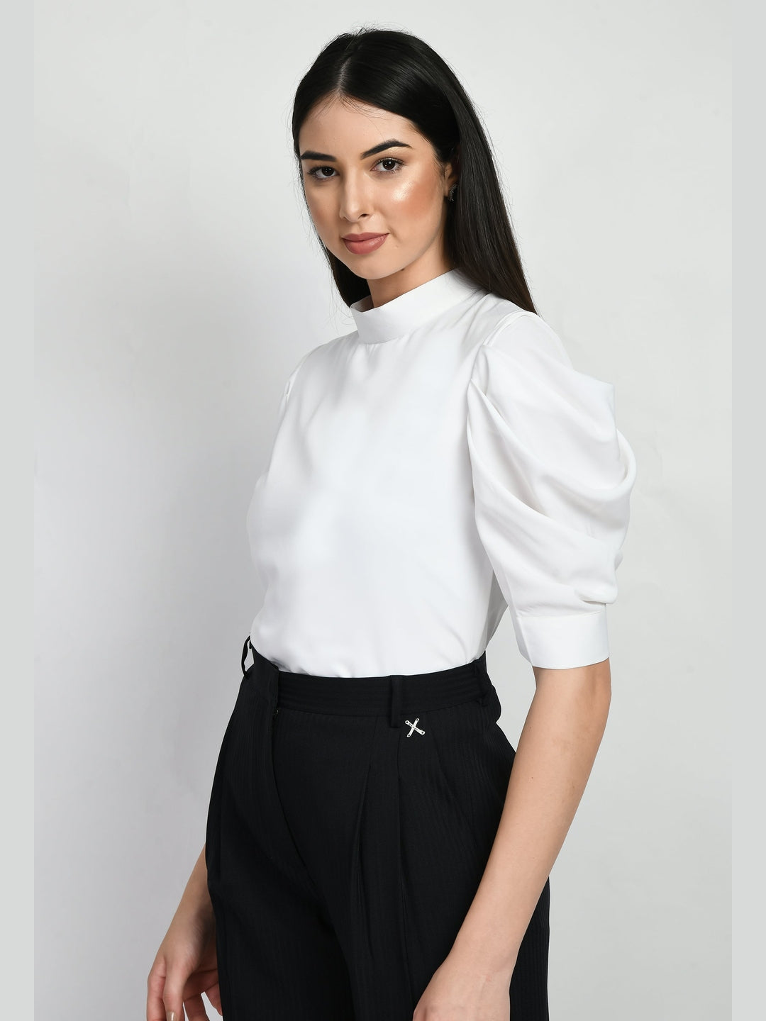 Exude Purpose Cowl Sleeves Top White Tops