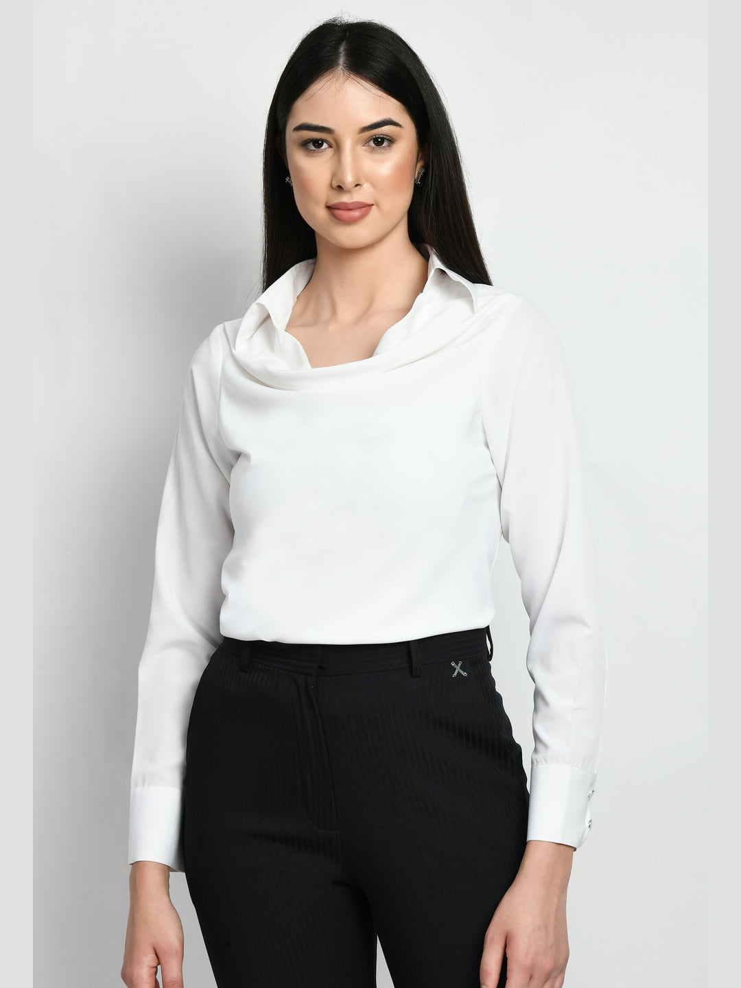 Exude Freshness Cowl Neck Top White Tops