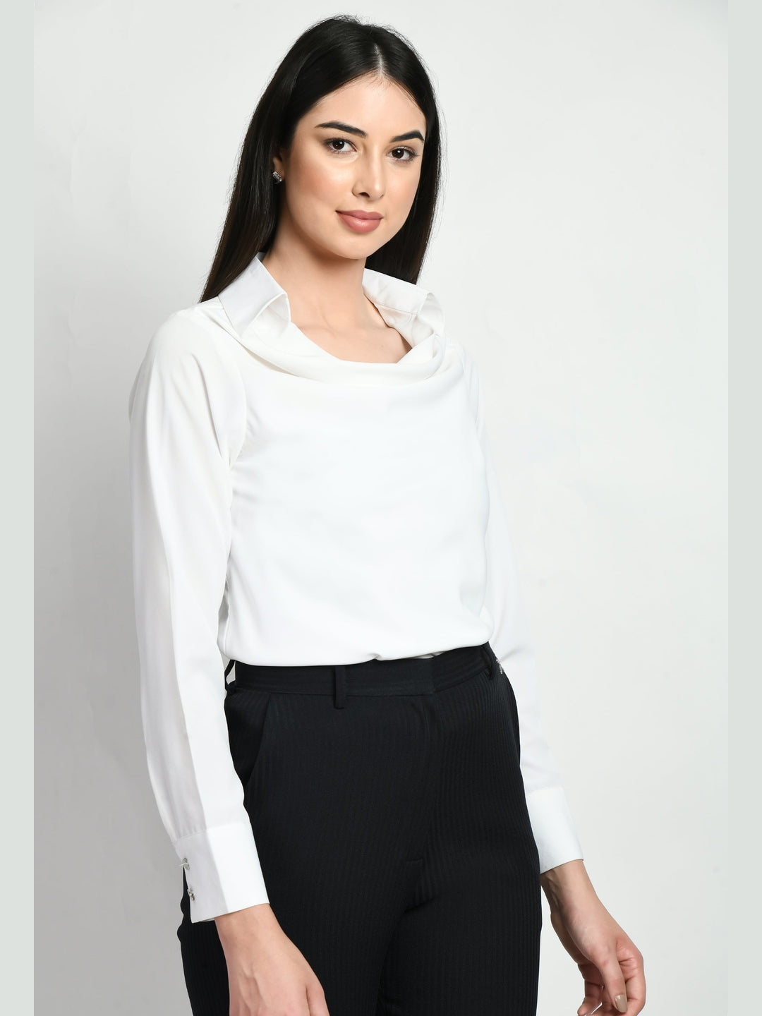 Exude Freshness Cowl Neck Top White Tops