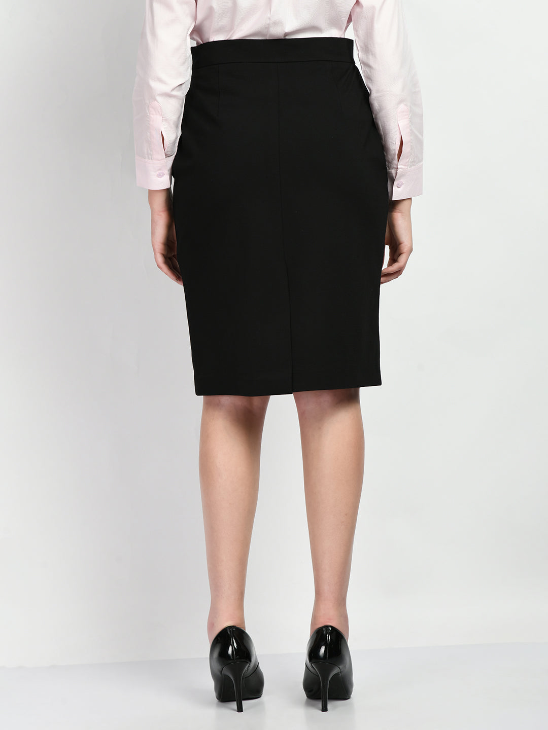 Exude Leadership Solid 4 Way Stretch Pencil Skirt Black Skirt