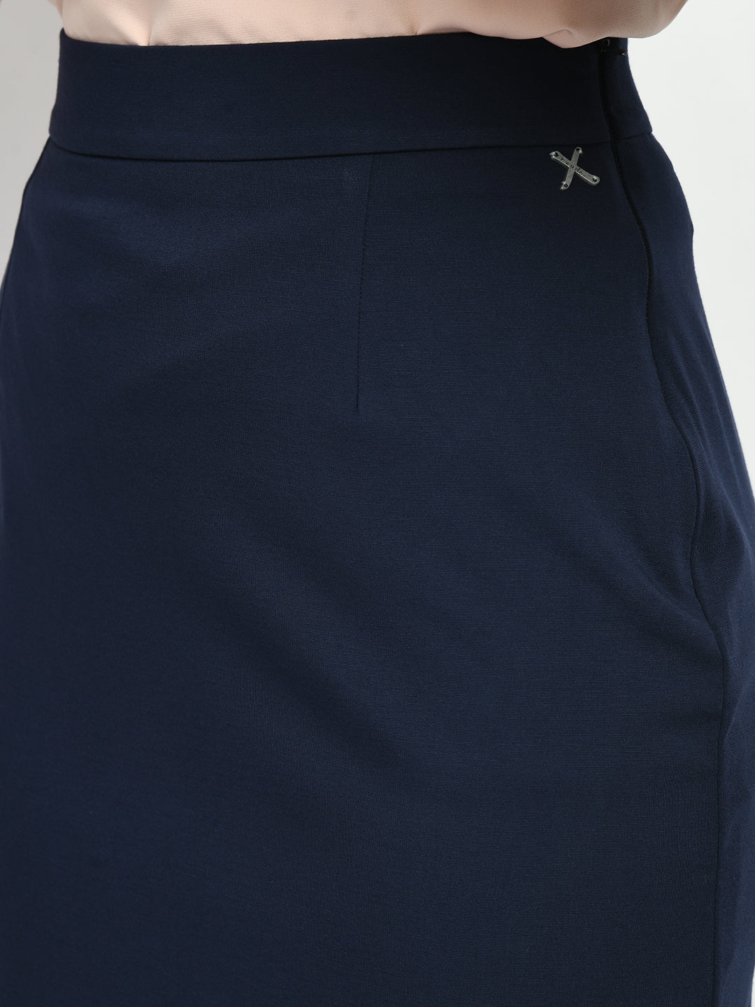 Exude Leadership Solid 4 Way Stretch Pencil Skirt Navy Skirt