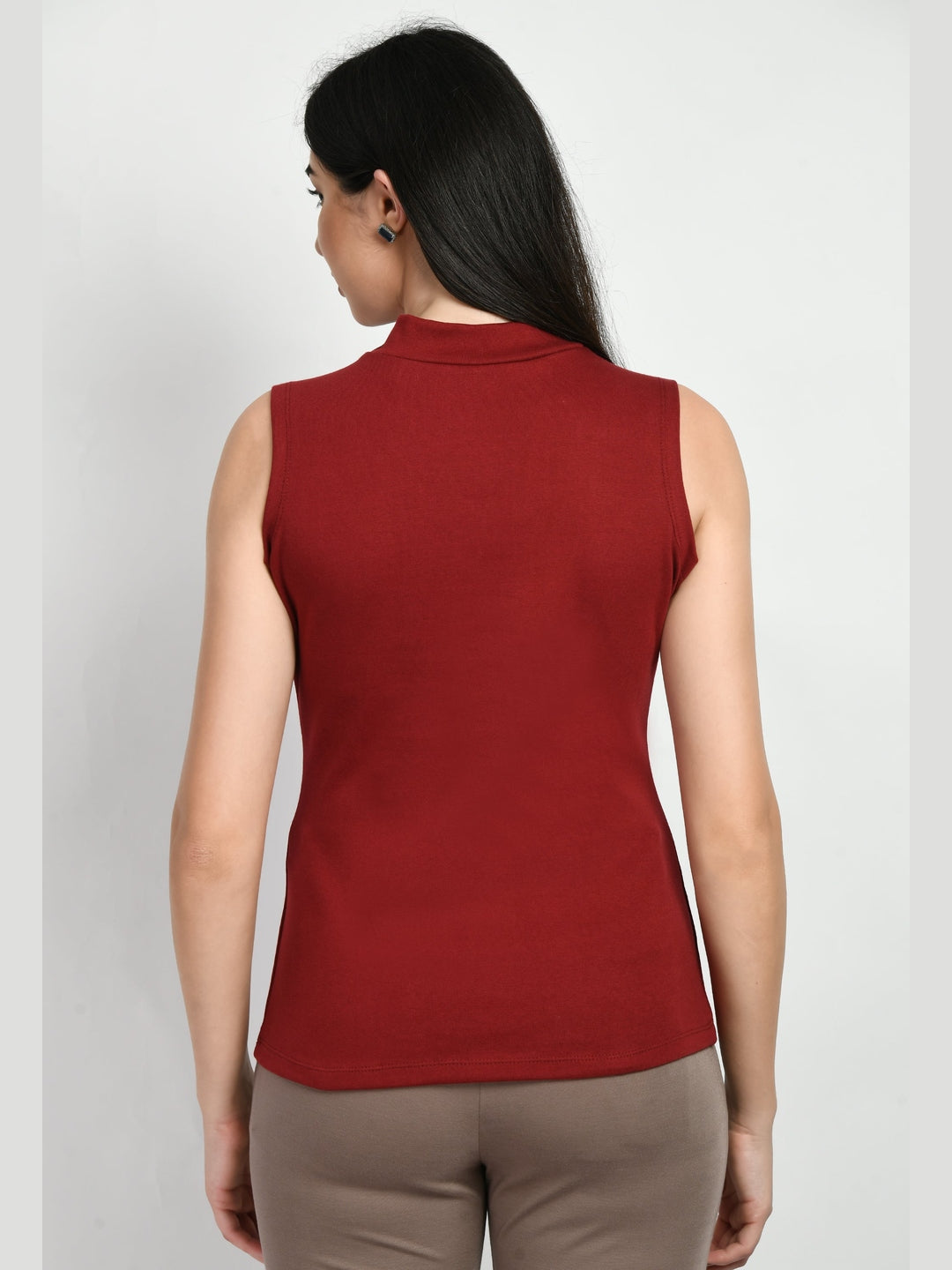 Exude Prudence High Neck Sleeveless T-shirt Red T-Shirts