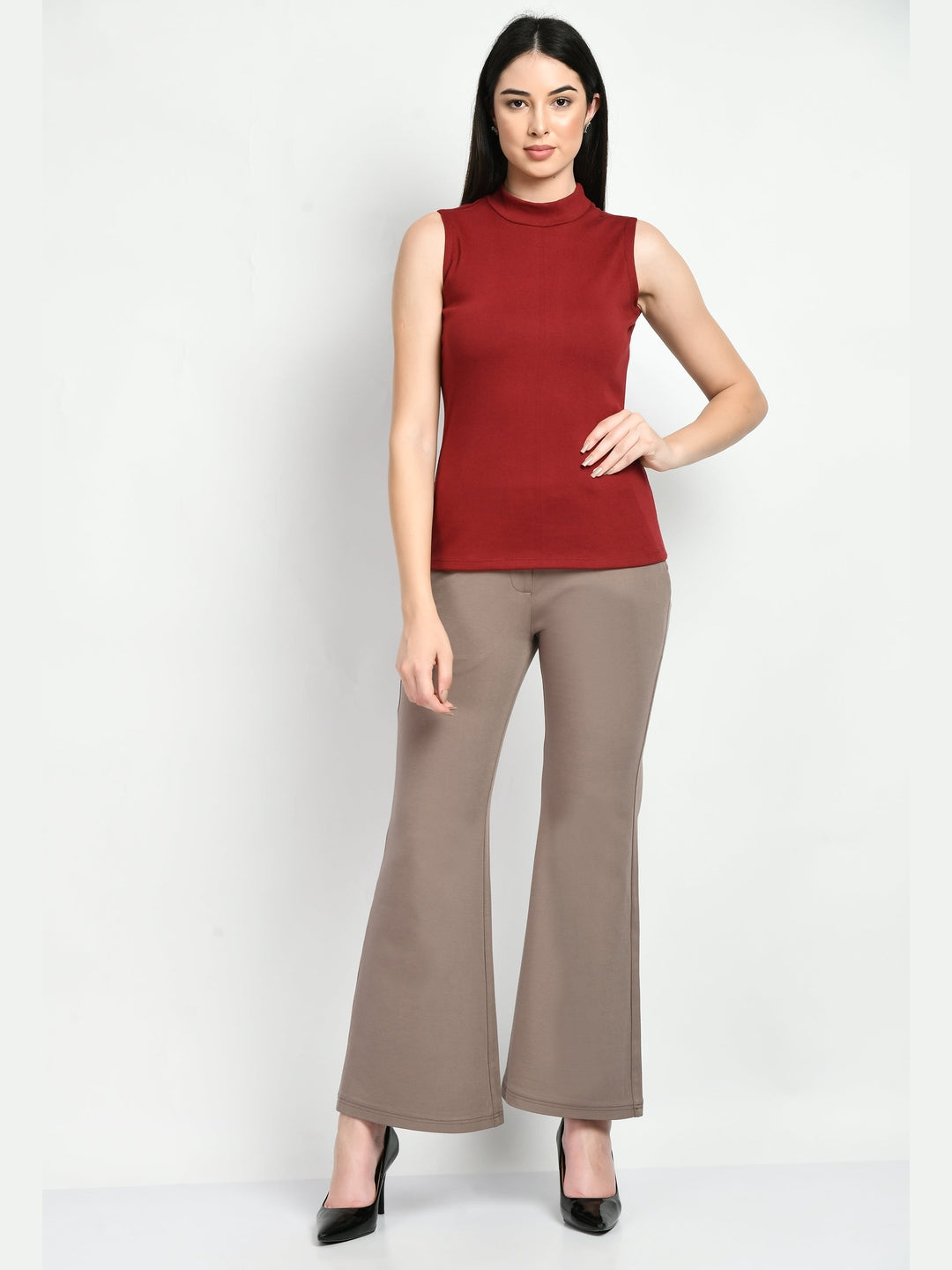 Exude Prudence High Neck Sleeveless T-shirt Red T-Shirts