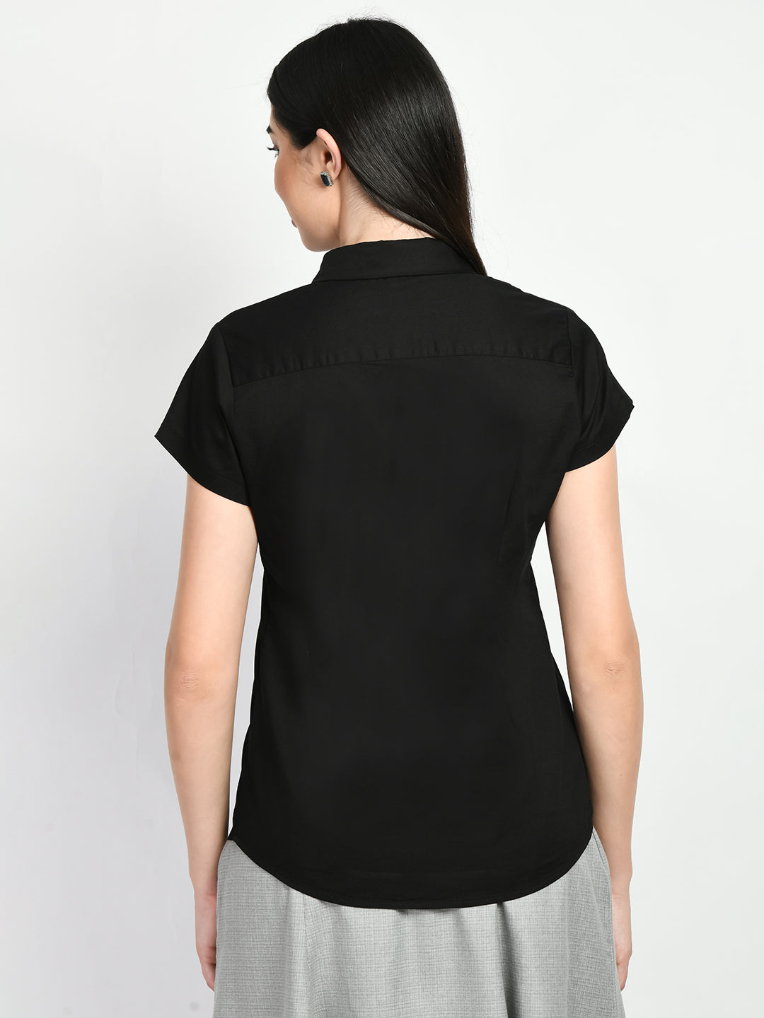 Exude Creativity Cap Sleeves Shirt Black Shirts