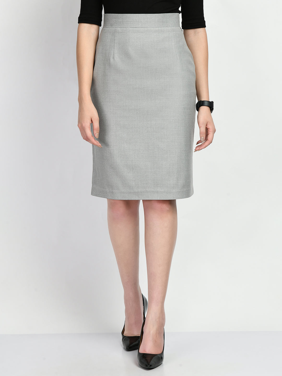 Exude Empathy Checked Pencil Skirt Grey Skirt