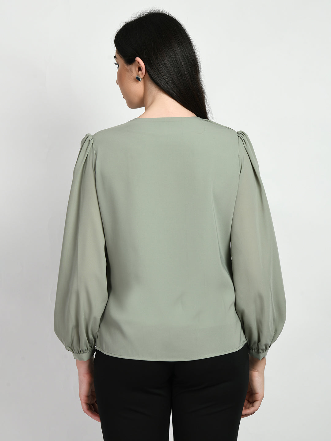 Exude Genius Pleat Detail Top Pista Green Tops