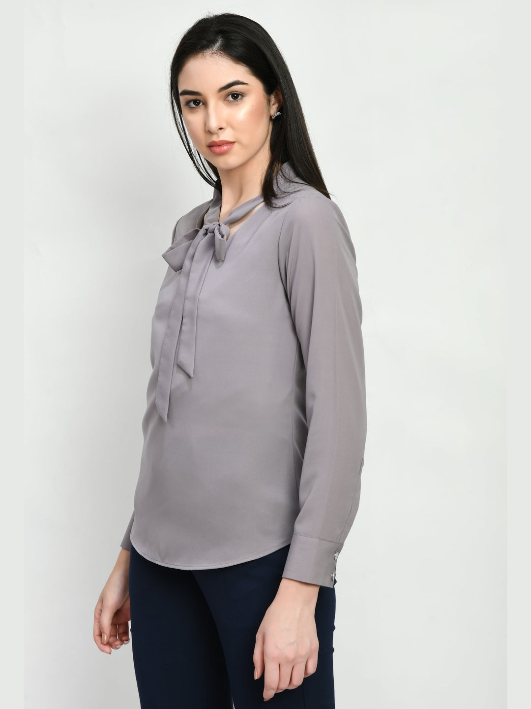 Exude Wisdom V-neck Tie Up Top Lilac Grey Tops