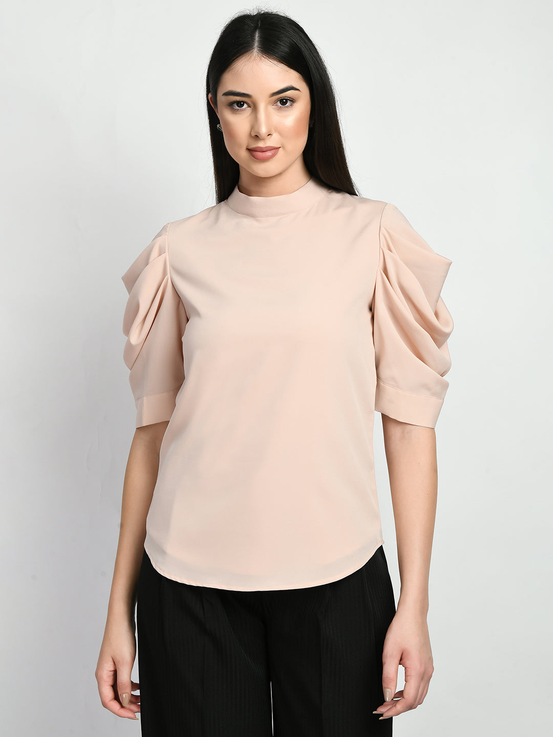 Exude Purpose Cowl Sleeves Top Peach Tops