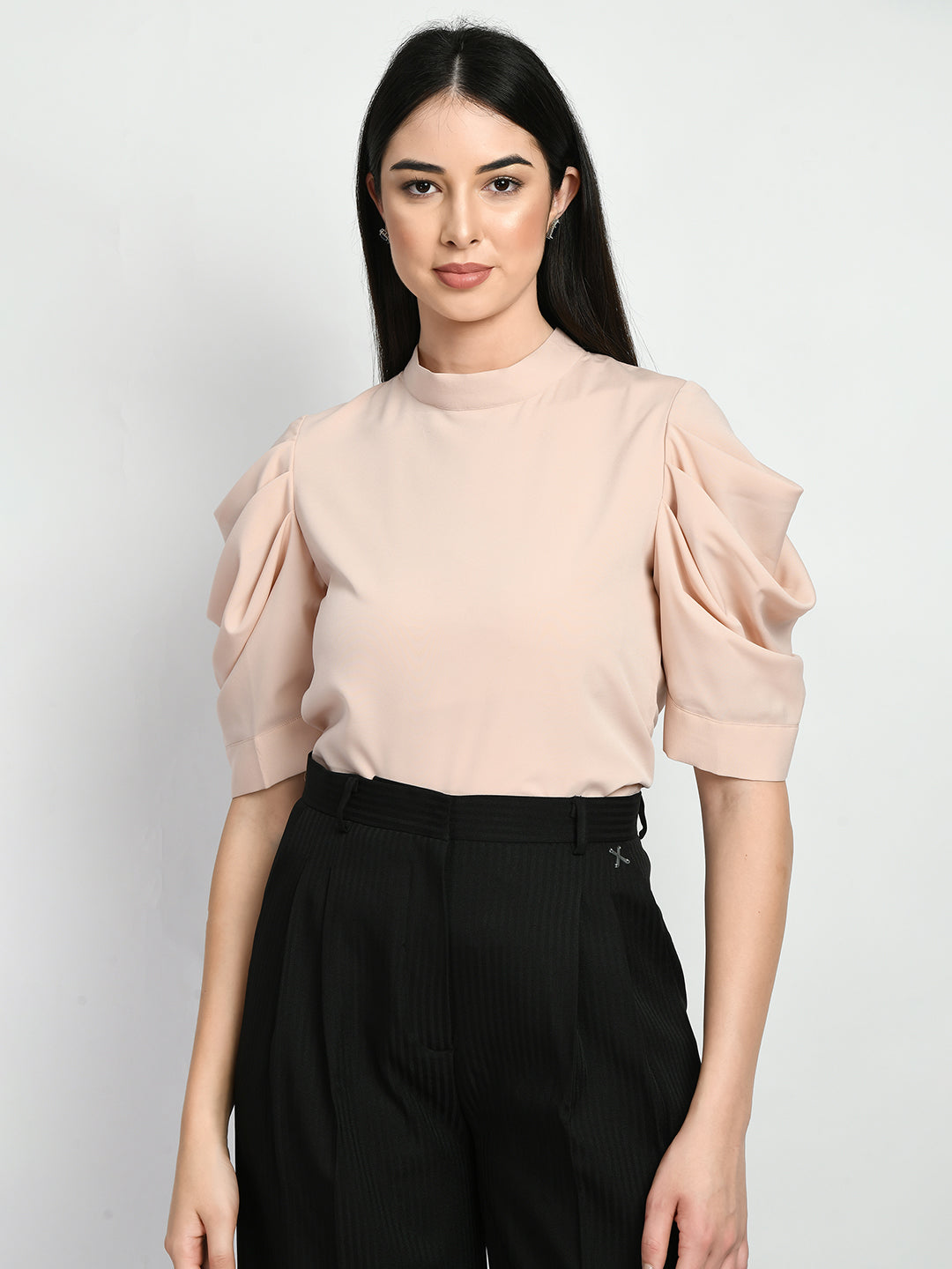 Exude Purpose Cowl Sleeves Top Peach Tops