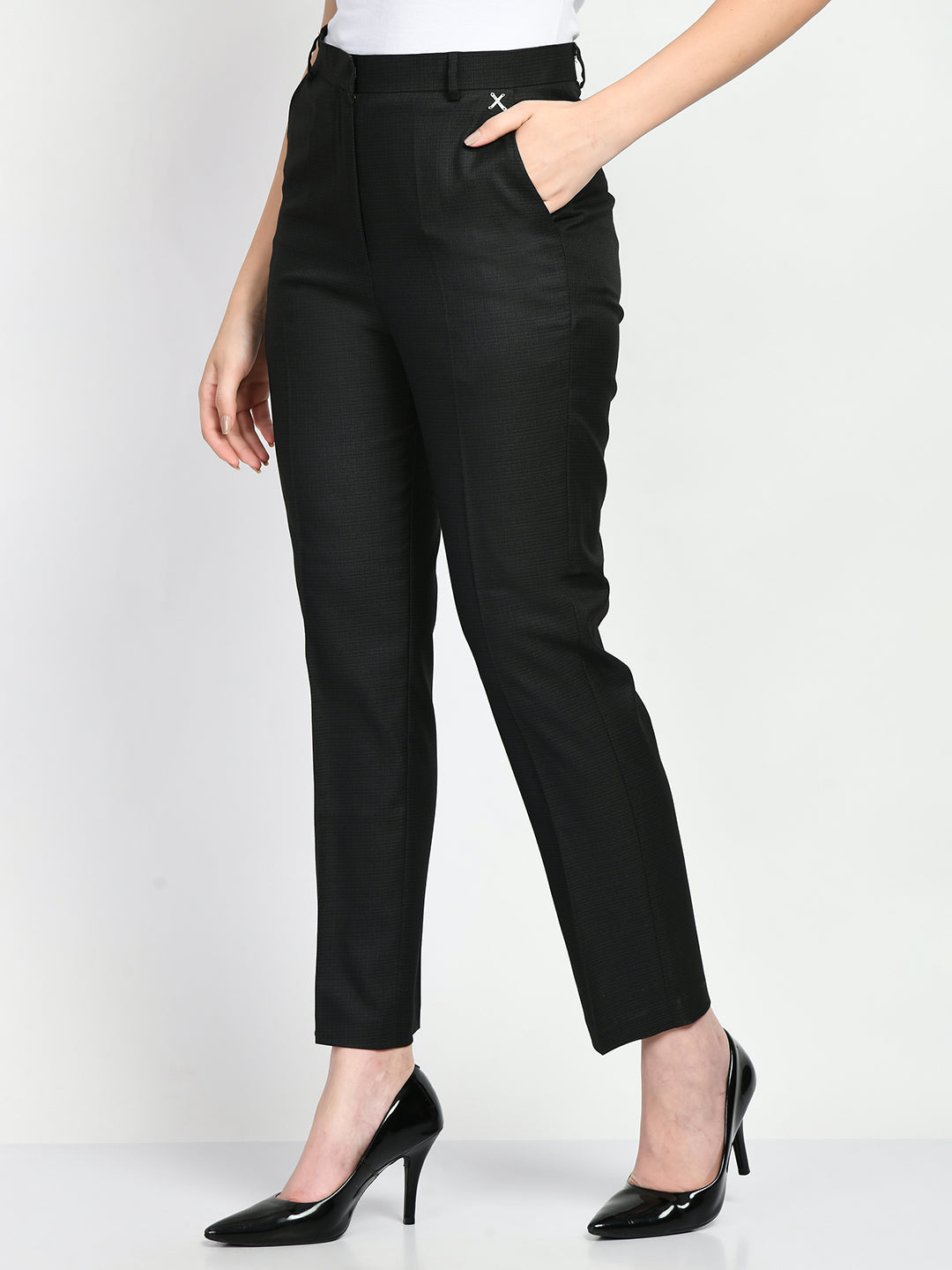Exude Brilliance Checked Straight Trousers Black Trouser