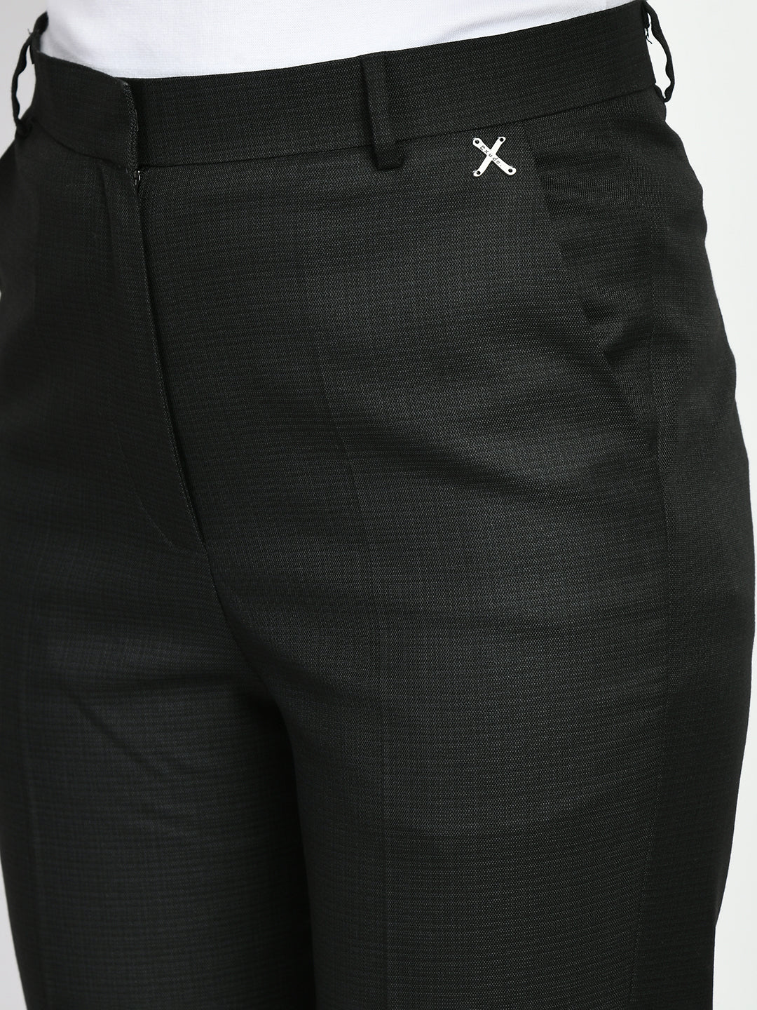 Exude Brilliance Checked Straight Trousers Black Trouser