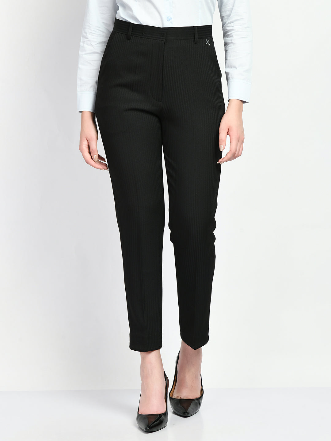 Exude Fire Striped Straight Trousers Black Trouser