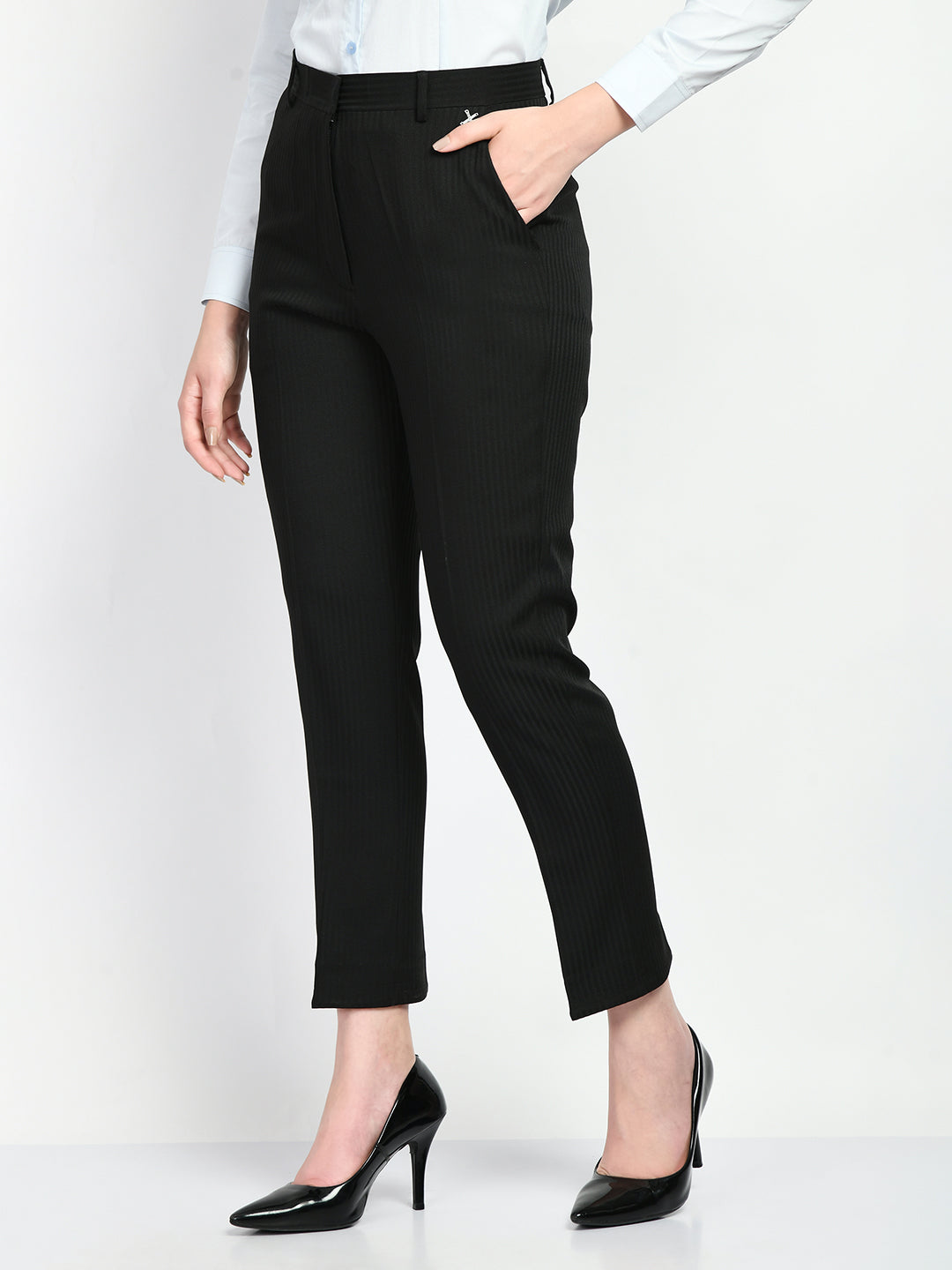 Exude Fire Striped Straight Trousers Black Trouser